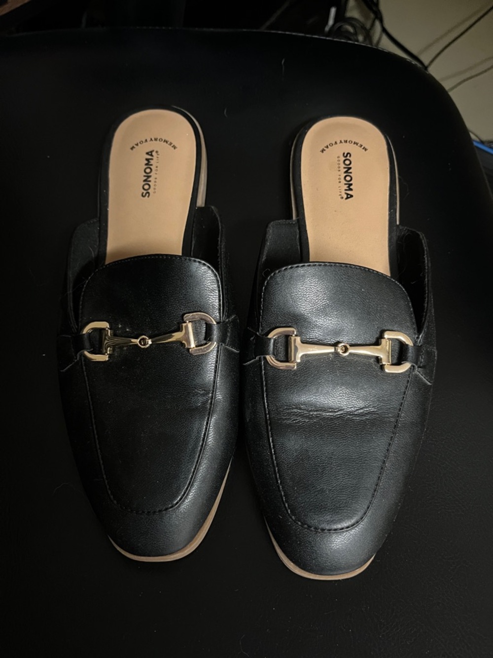 Sonoma Black Slip-On Mules with Gold Horsebit